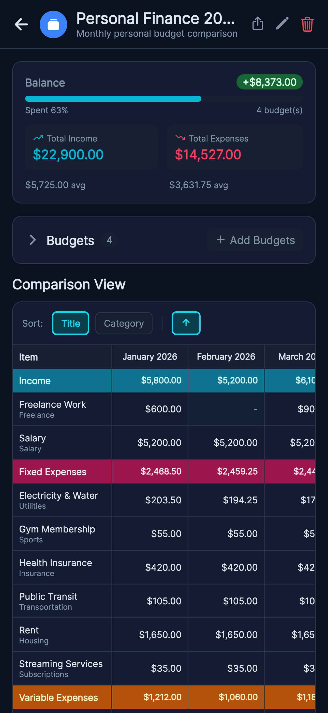 Visual Budget Tracking